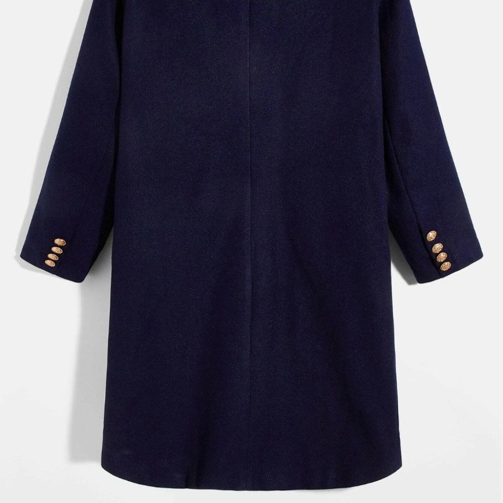 Casual Navy Blue Double Breasted Men's Overcoat - Picture 5 of 7